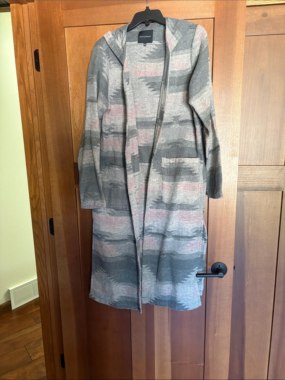 Castro Hooded Long Cardigan in Gray and Pink